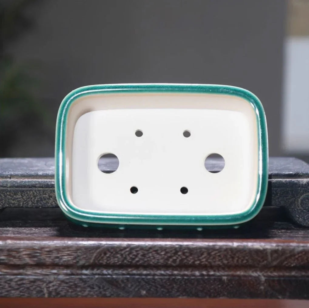 5.3" (13.5cm) Small Rectangular Cracked Glaze Studded Bonsai Pots Inner View