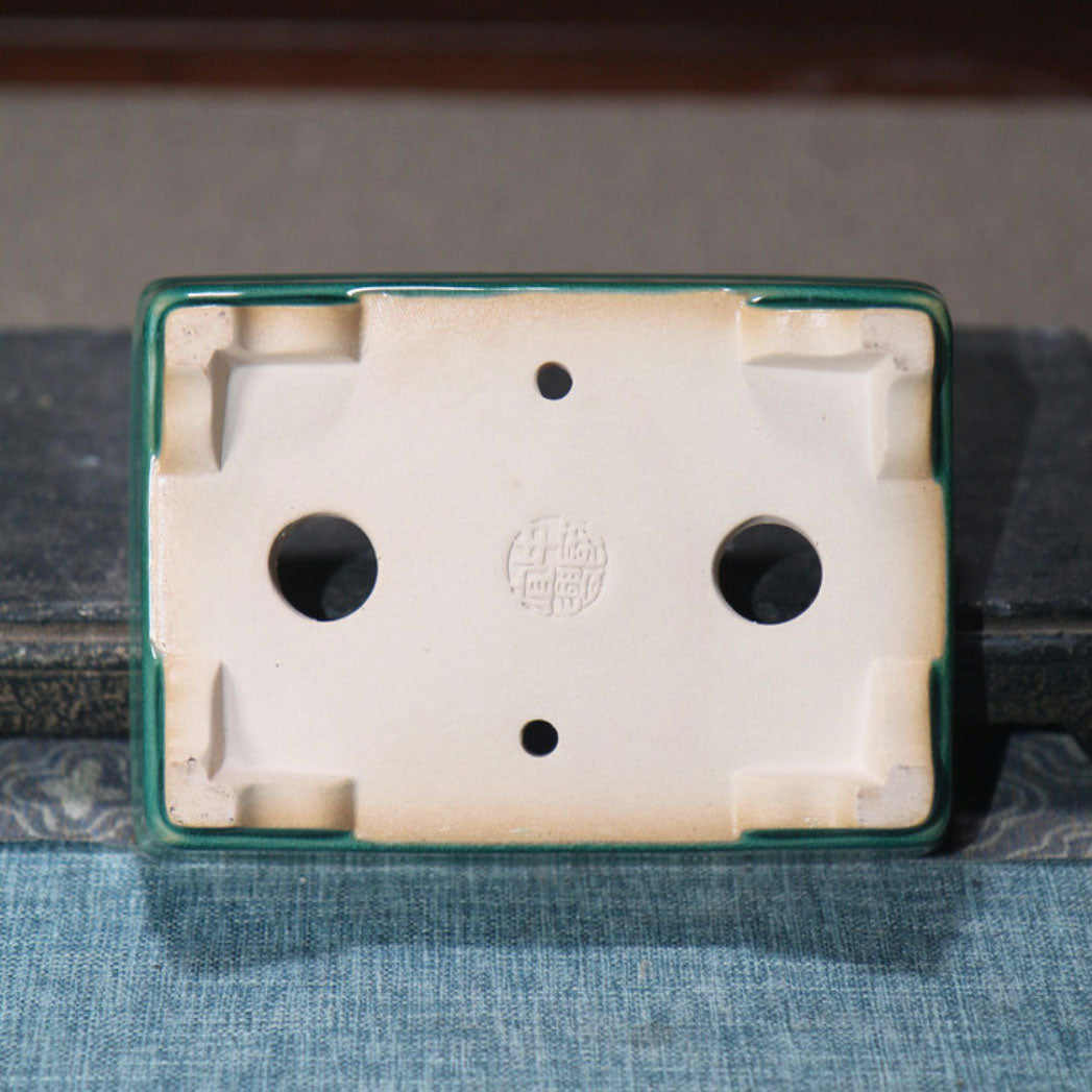 5.3" (13.6cm) Rectangular Glazed Mini Classic Bonsai Pots Bottom View