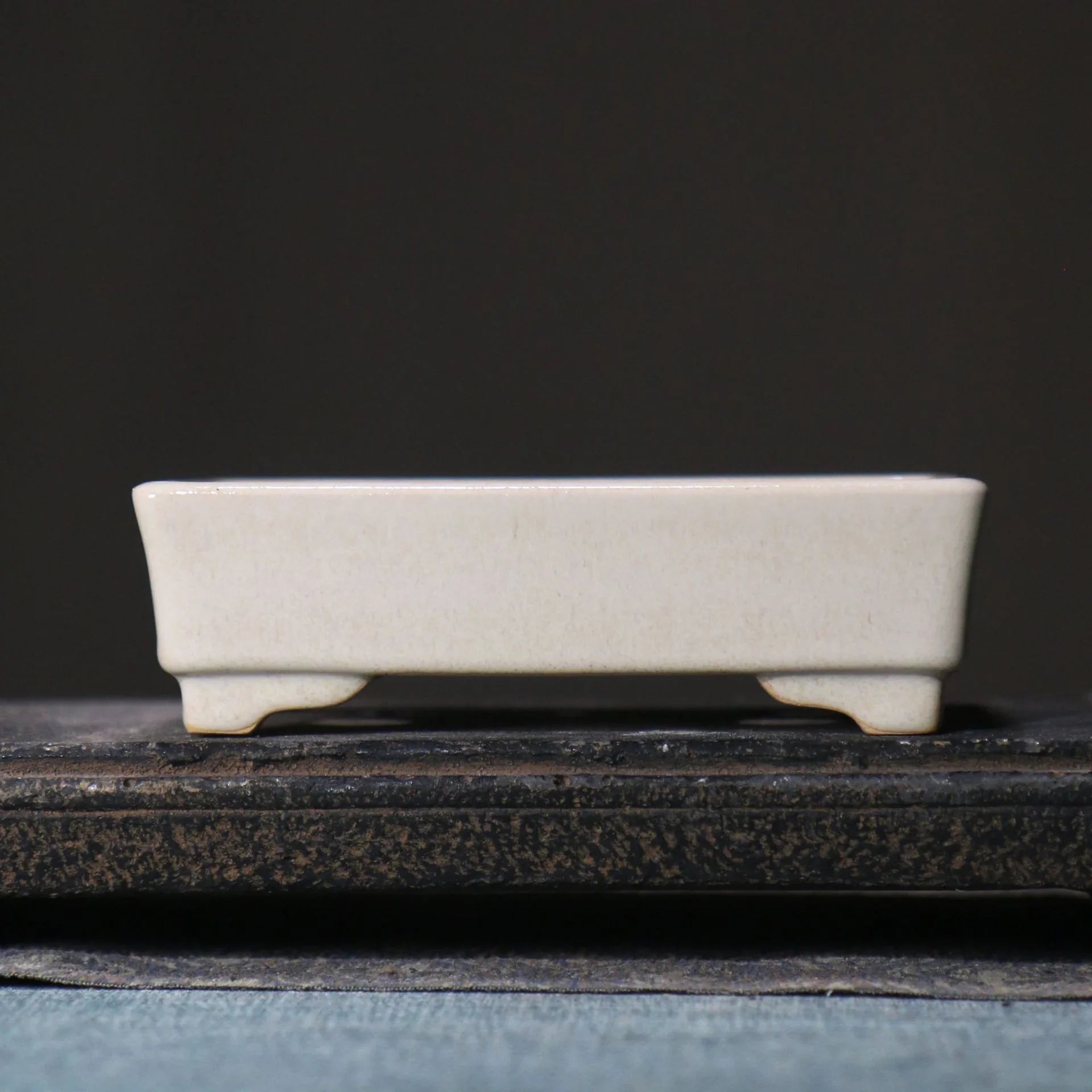 5.3 inch (13.6cm) Rectangular Glazed Mini Classic Bonsai Pots White Color