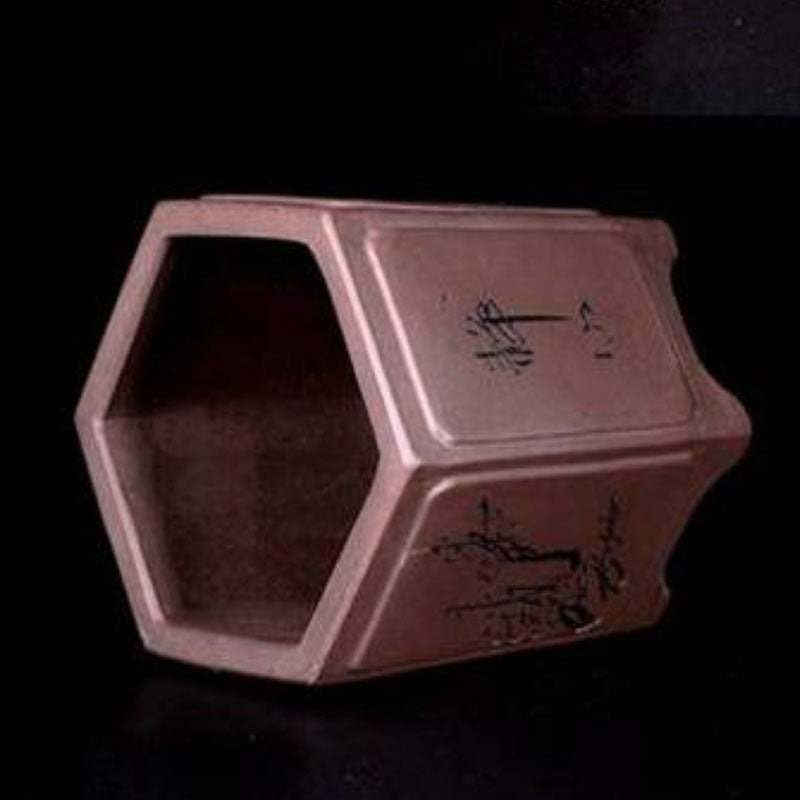 5.3 inch (13.5cm) Deep Hexagonal Cascade Bonsai Pot w Floral Engravings Inner View