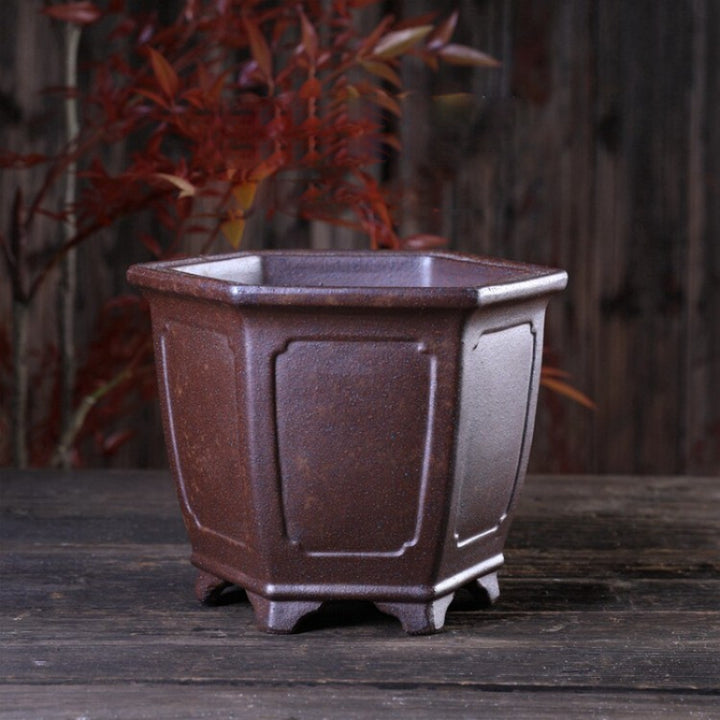 5.3 inch (13.5cm) Deep Hexagonal Wood-Fired Unglazed Cascade/Semi Cascade Bonsai Pot