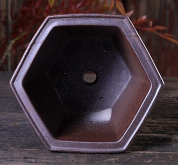 5.3 inch (13.5cm) Deep Hexagonal Wood-Fired Unglazed Cascade/Semi Cascade Bonsai Pot Inner VIew
