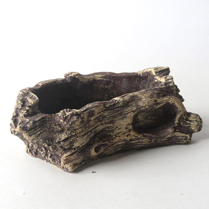 5.3 inch (13.5cm) Small Unique Rustic Driftwood Style Abstract Cement Bonsai Pot Side View