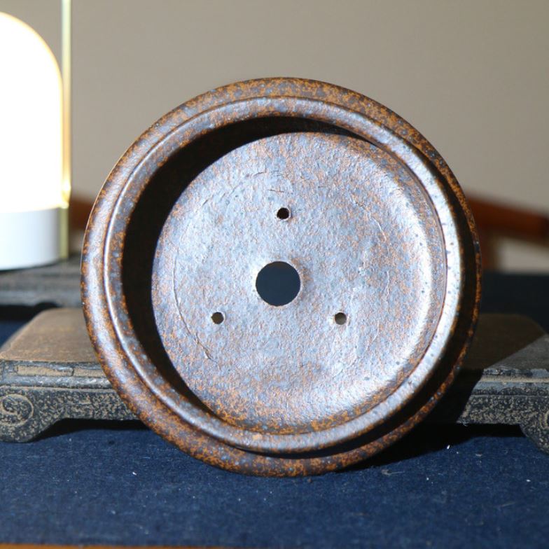 5.4" (13.4cm) Small Rustic Handmade Round Shallow Bonsai Pot Inner View