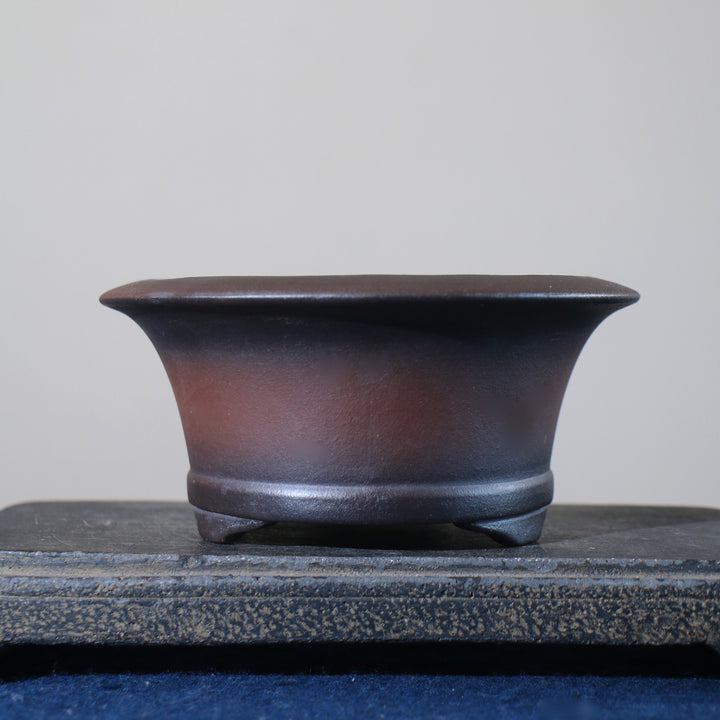5.4 inch (13.8cm) Small Flared Round Black-Brown Gradient Unglazed Semi-Cascade Bonsai Pot