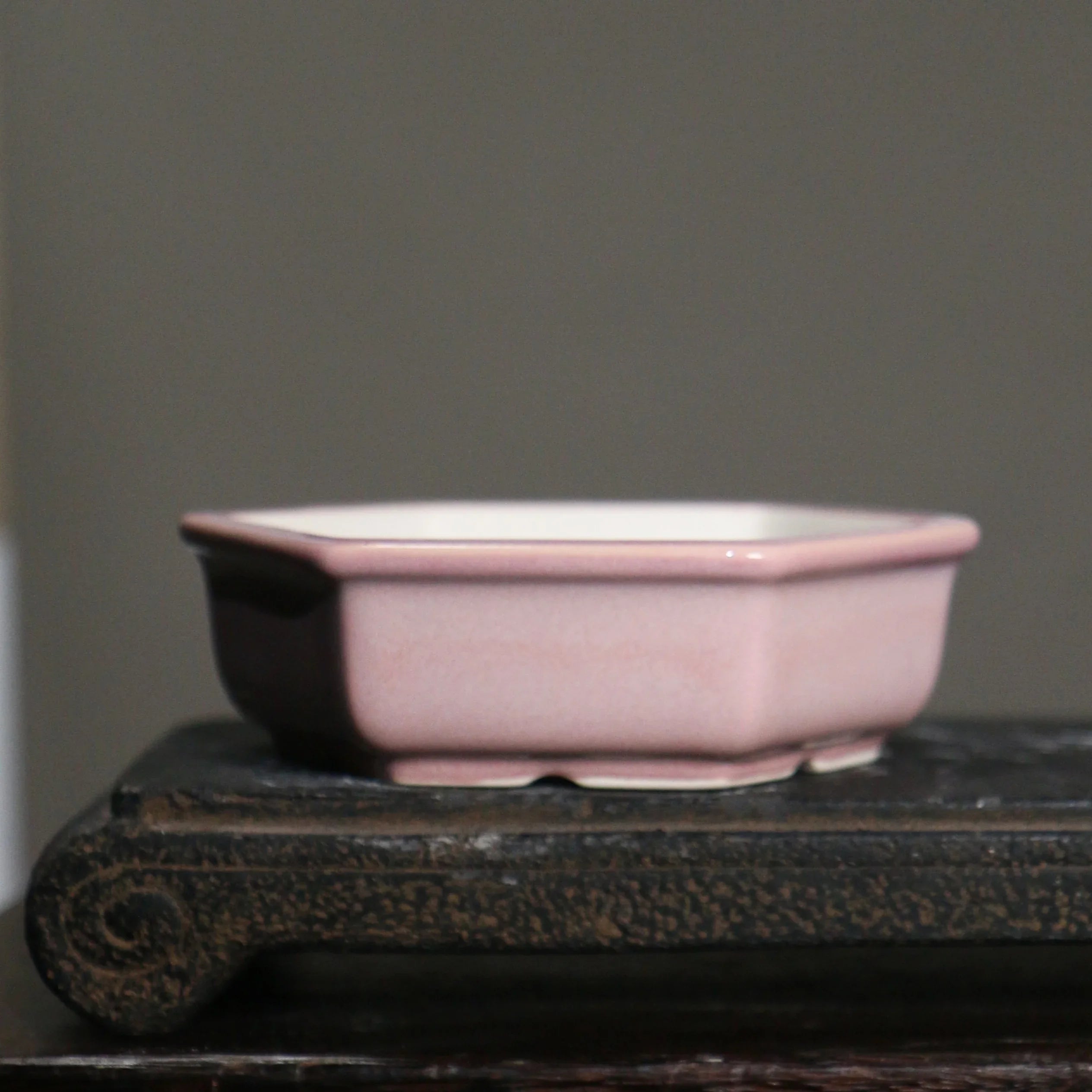 5.5" (14cm) Mini Hexagonal Glazed Handmade Bonsai Pots Pink Color