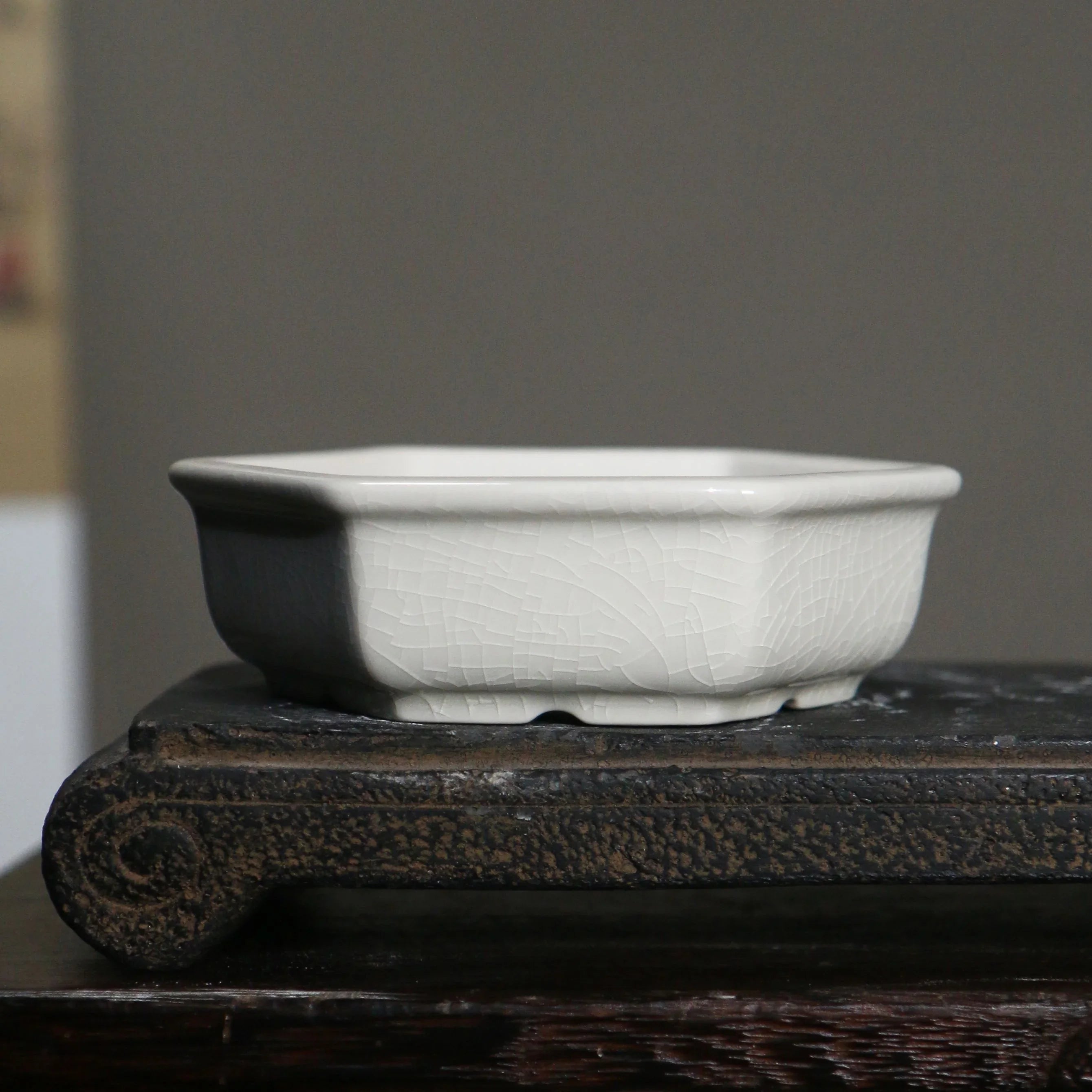 5.5" (14cm) Mini Hexagonal Glazed Handmade Bonsai Pots White Color