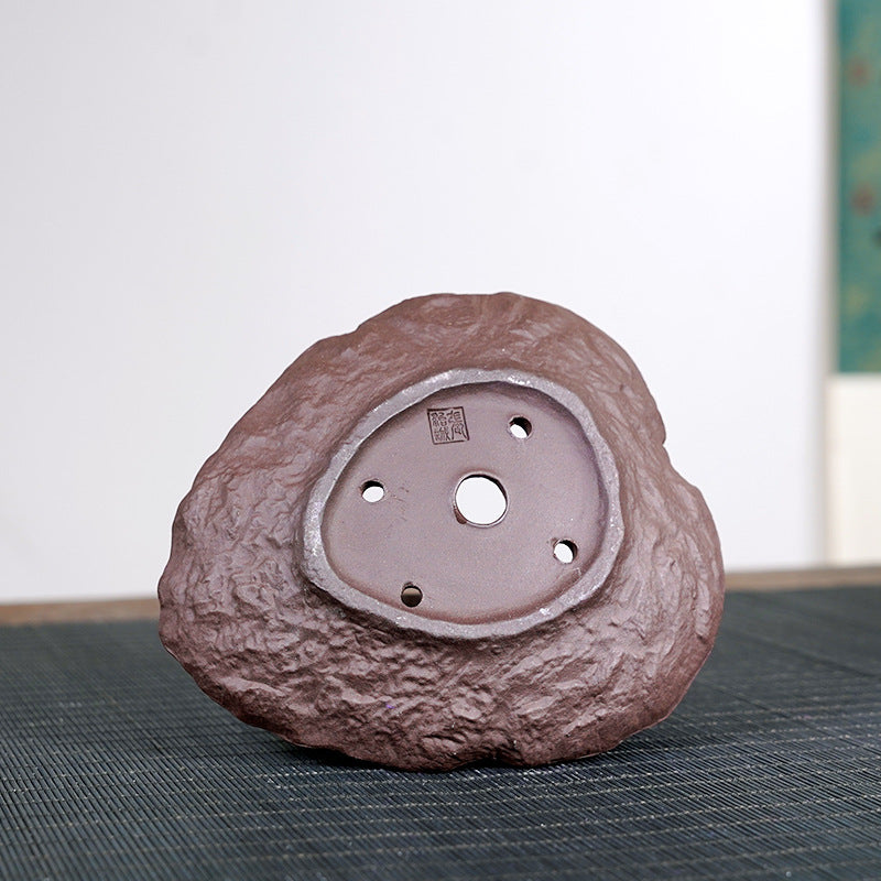 5.5" (14cm) Small Handmade Leaf-Inspired Shallow Bonsai Slab Pot Bottom View