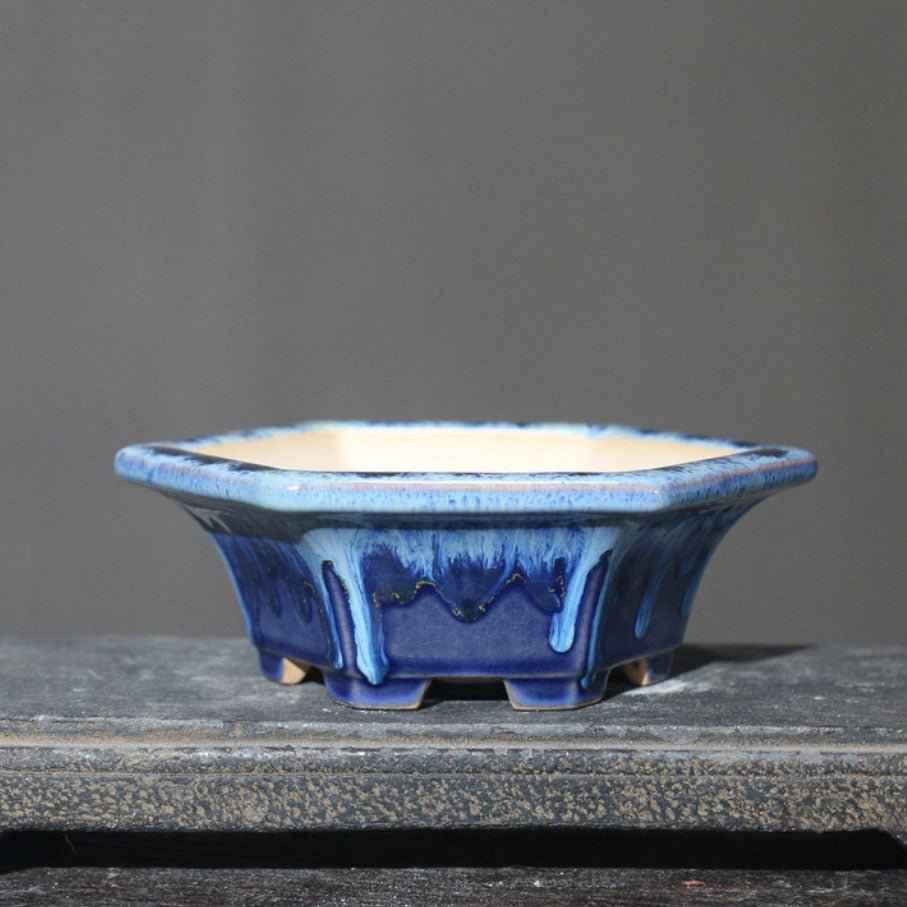 5.5" (14cm) Small Hexagonal Drip Glazed Handmade Bonsai Pots