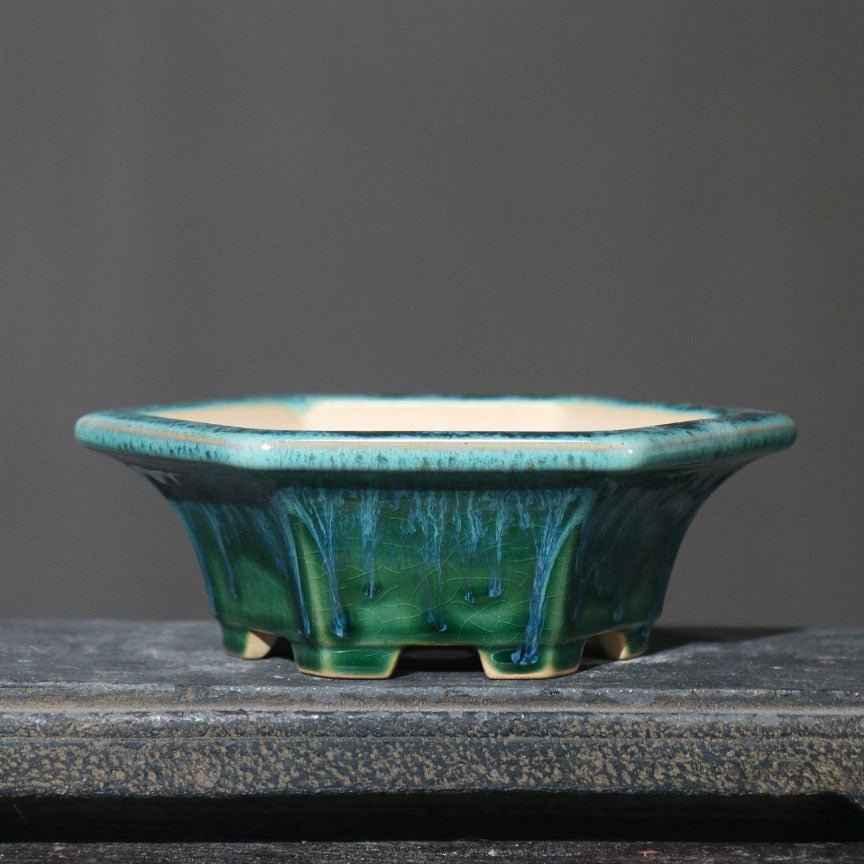 5.5" (14cm) Small Hexagonal Drip Glazed Handmade Bonsai Pots