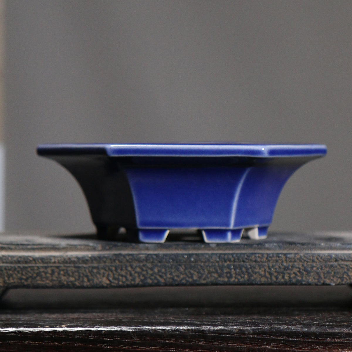 5.5" (14cm) Small Hexagonal Glazed Handmade Bonsai Pots Dark Blue Color