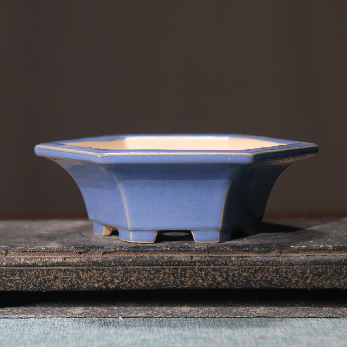5.5" (14cm) Small Hexagonal Glazed Handmade Bonsai Pots Light Blue Color