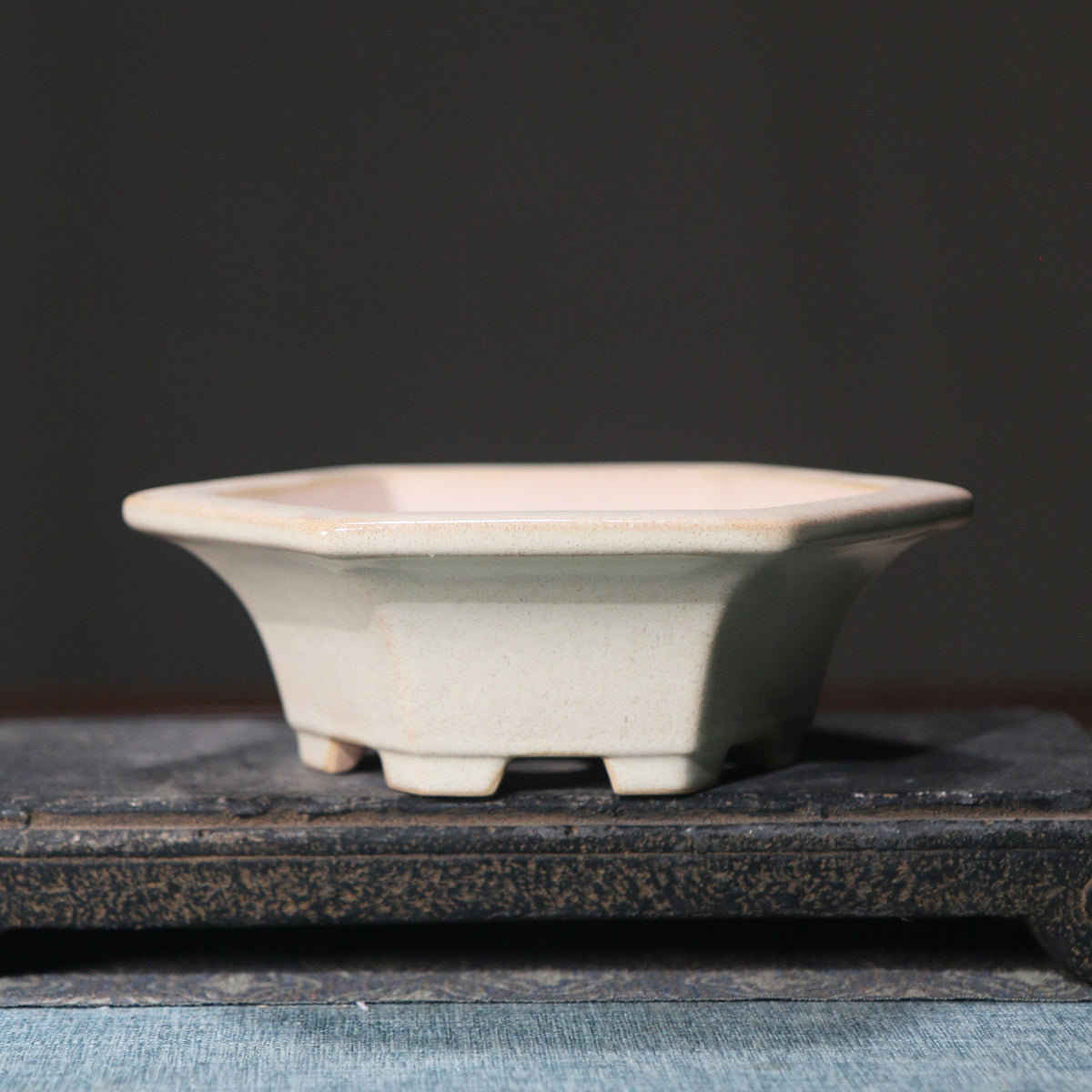 5.5" (14cm) Small Hexagonal Glazed Handmade Bonsai Pots Milky White Color