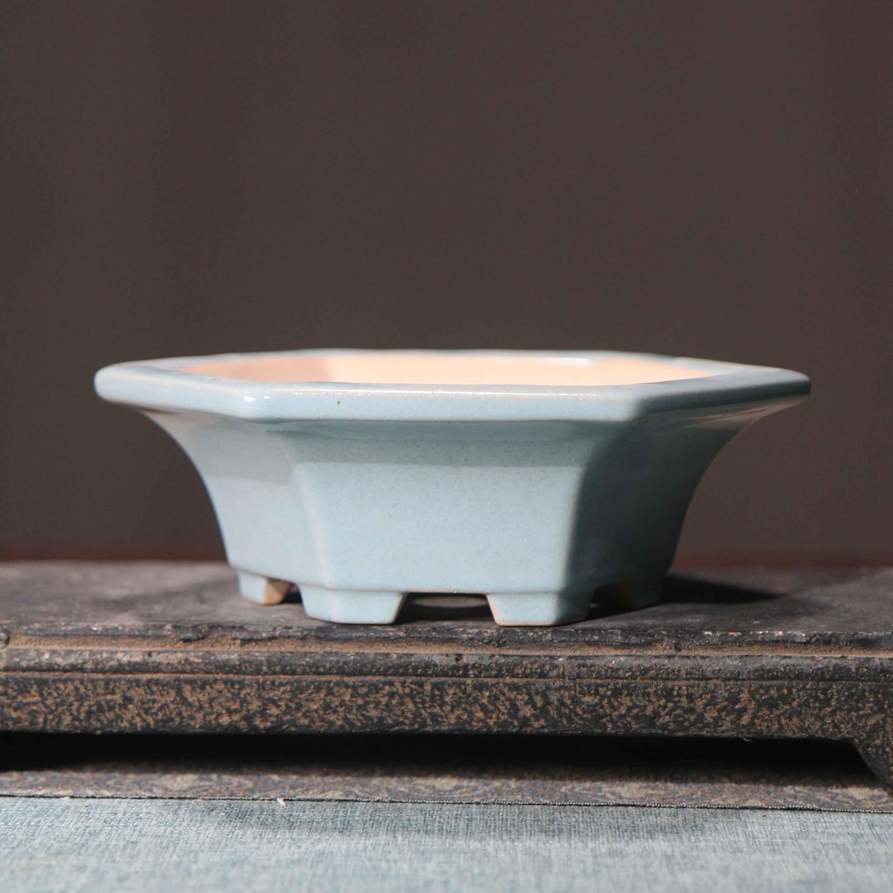 5.5" (14cm) Small Hexagonal Glazed Handmade Bonsai Pot