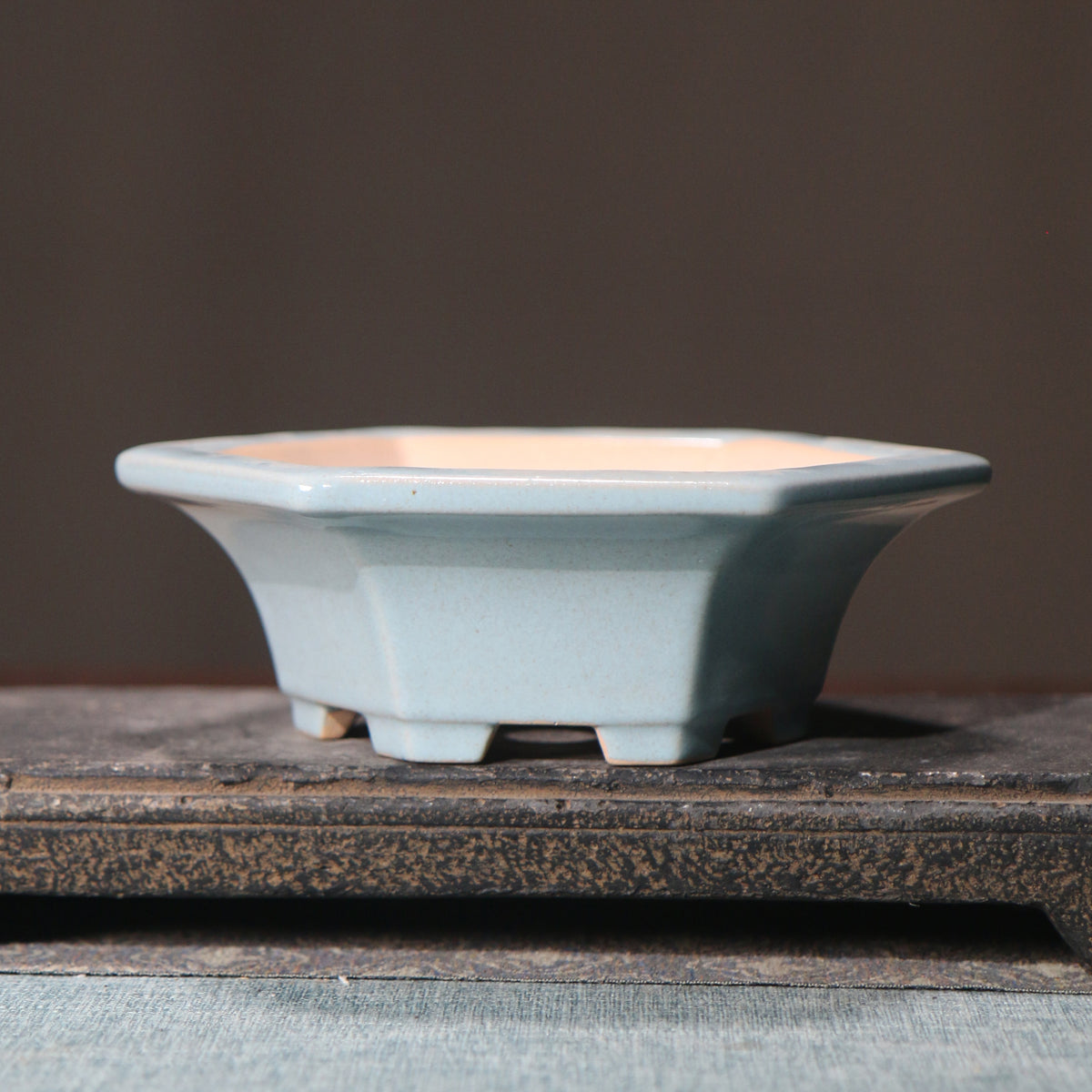 5.5" (14cm) Small Hexagonal Glazed Handmade Bonsai Pots Sky Blue Color