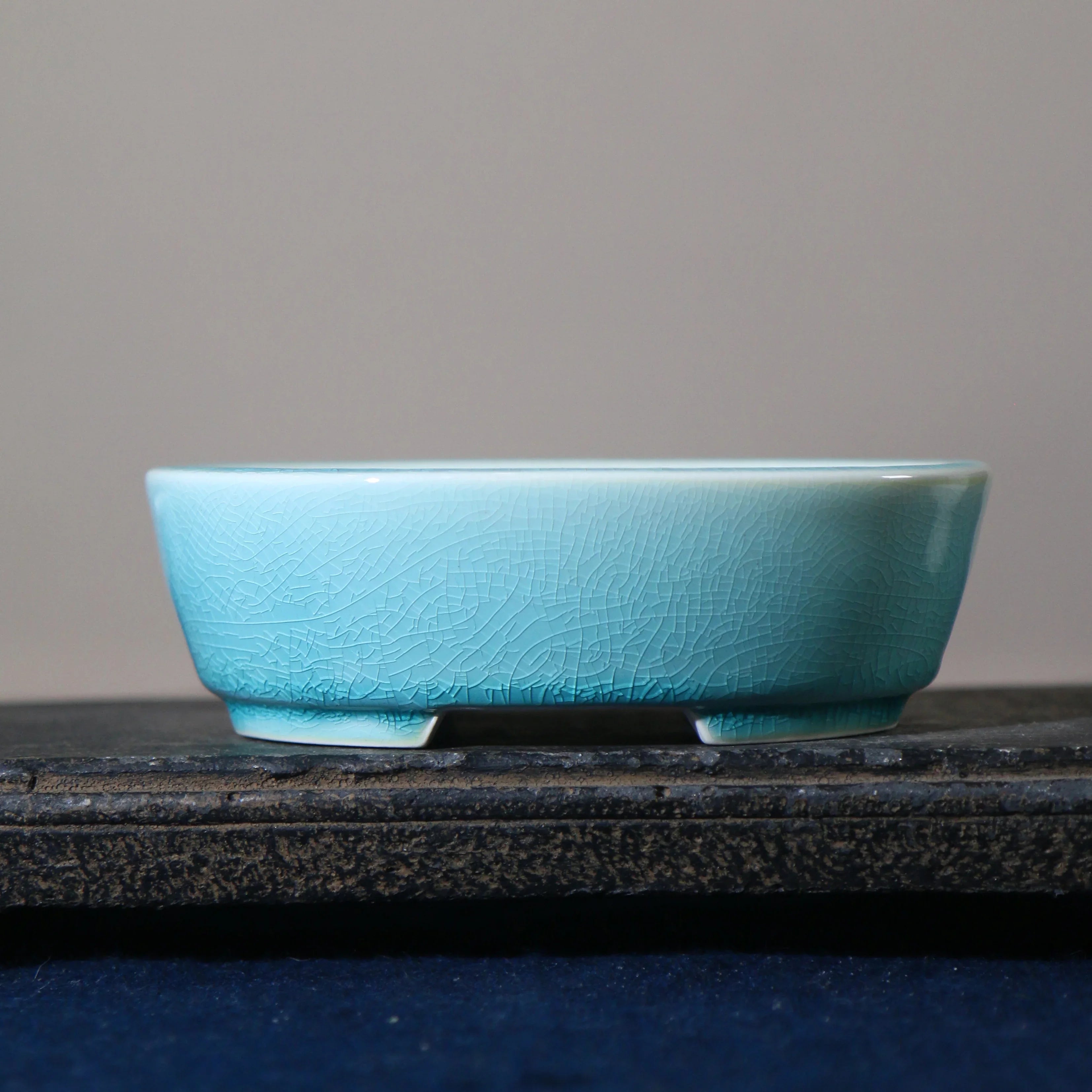 5.5" (14cm) Small Oval Cracked Glaze Classic Yixing Clay Bonsai Pots Blue Color