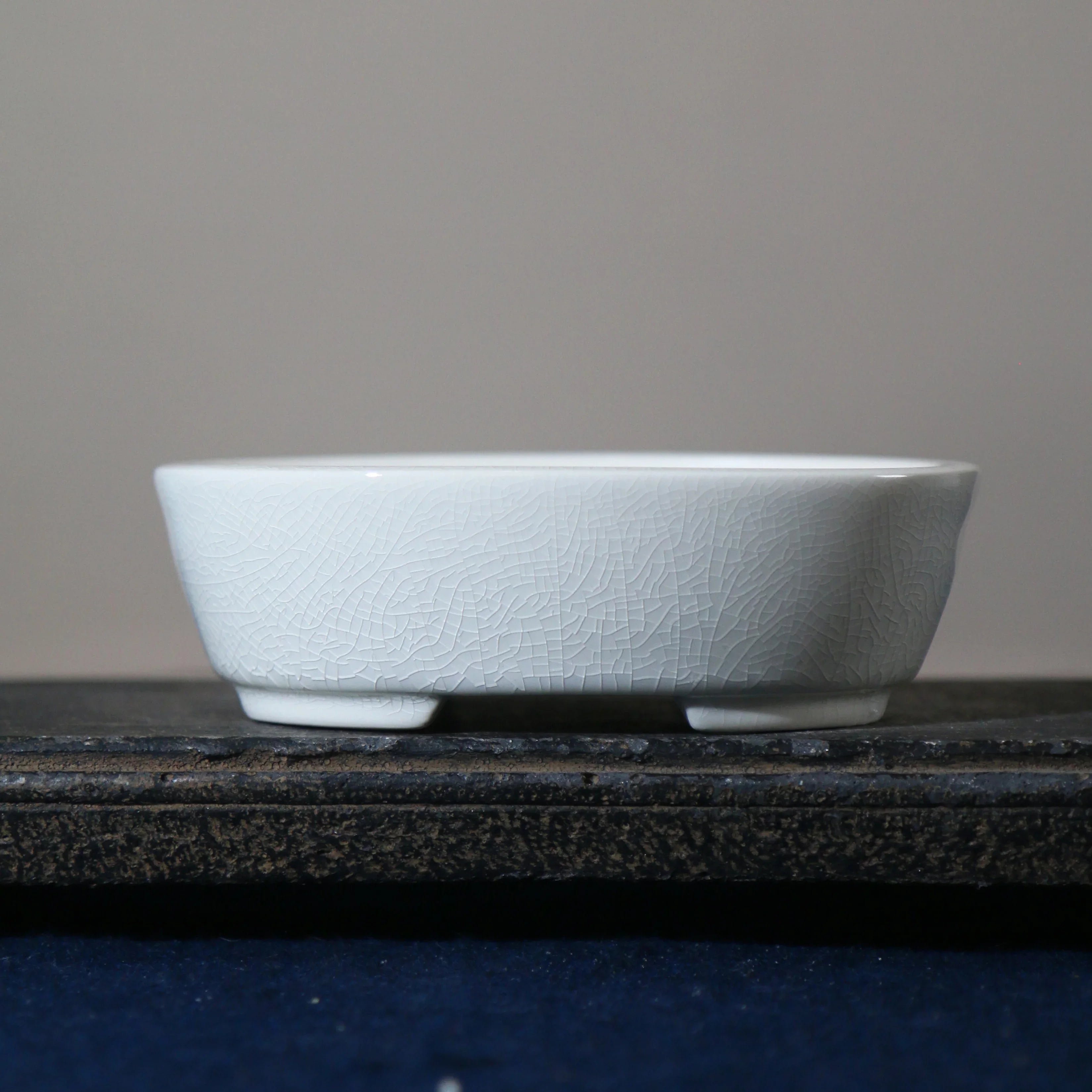 5.5" (14cm) Small Oval Cracked Glaze Classic Yixing Clay Bonsai Pots White Color