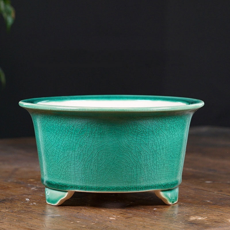5.5" (14cm) Small Round Flared Cracked Glaze Classic Bonsai Pot