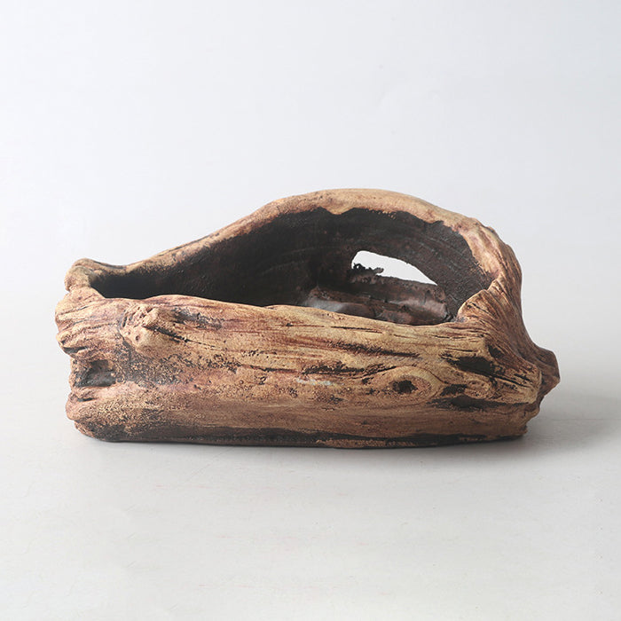 5.5 inch (14cm) Small Unconventional Driftwood Style Abstract Cement Bonsai Pot