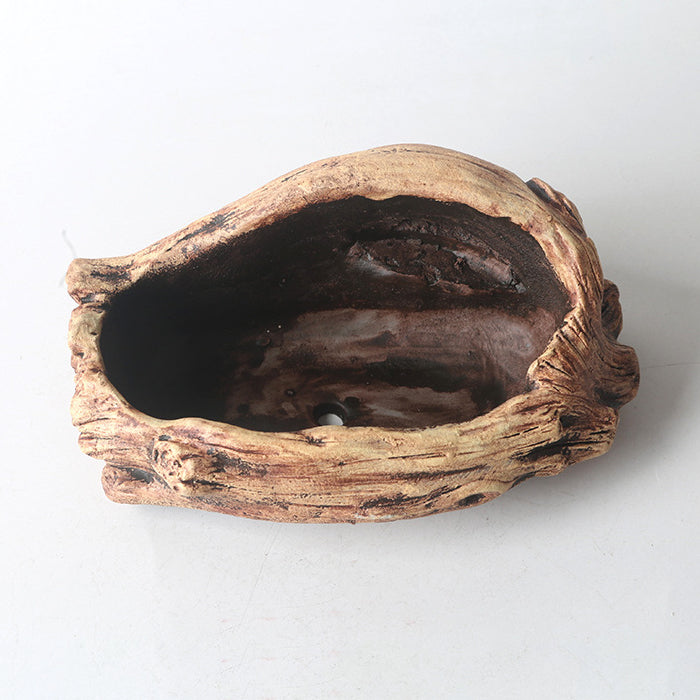 5.5 inch (14cm) Small Unconventional Driftwood Style Abstract Cement Bonsai Pot Inner View