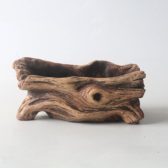 5.5 inch (14cm) Small Unique Rustic Driftwood Style Abstract Cement Bonsai Pot
