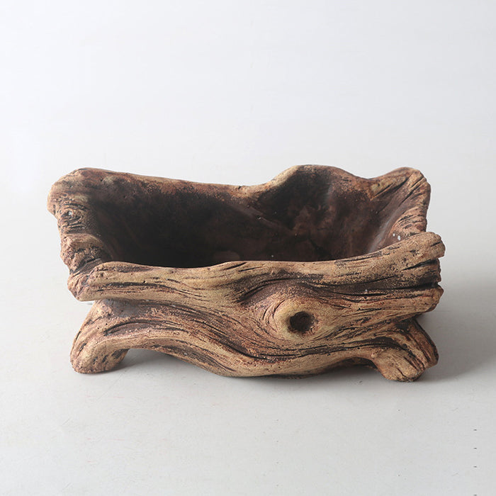 5.5 inch (14cm) Small Unique Rustic Driftwood Style Abstract Cement Bonsai Pot Top View