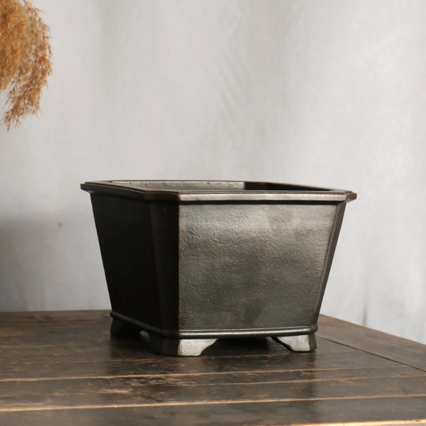 5.5 inch (19.8cm) Deep Square Corner-Cut Cascade/Semi Cascade Bonsai Pot Black