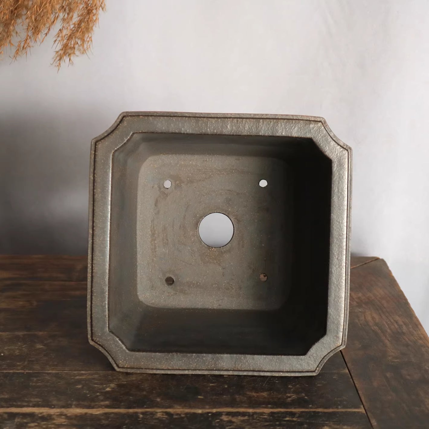 5.5 inch (19.8cm) Deep Square Corner-Cut Cascade/Semi Cascade Bonsai Pot Black Inner View