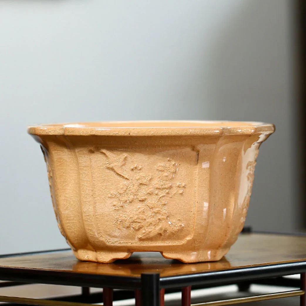 5.6" (14.3cm) Small Round Cracked Glaze Bonsai Pots Milky White Color