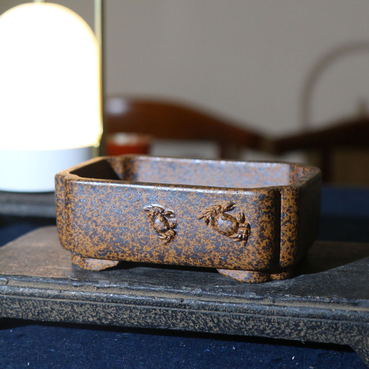 5.6" (14.3cm) Small Rustic Handcrafted Rectangular Unglazed Bonsai Pot