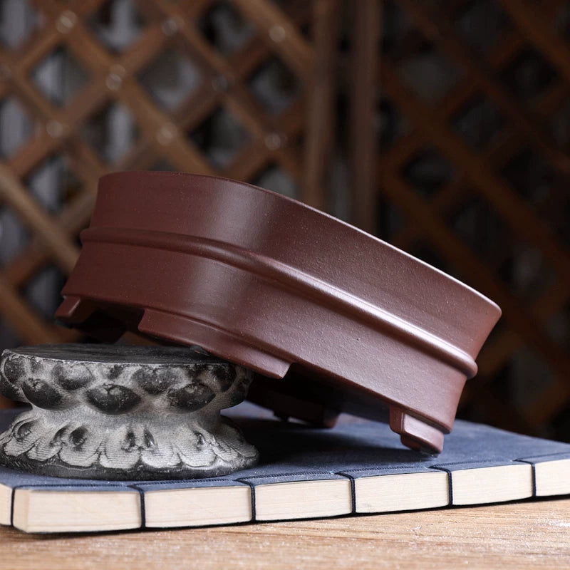 5.6 inch (14.2cm) Small Square Premium Unglazed Bonsai Pot w Mid-Body Raised Line Corner View