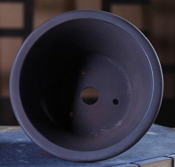 5.6 inch (14.2cm) Wide 3.1 inch (8cm) Deep Flared Round Black-Brown Gradient Semi Cascade Bonsai Pot Inner View