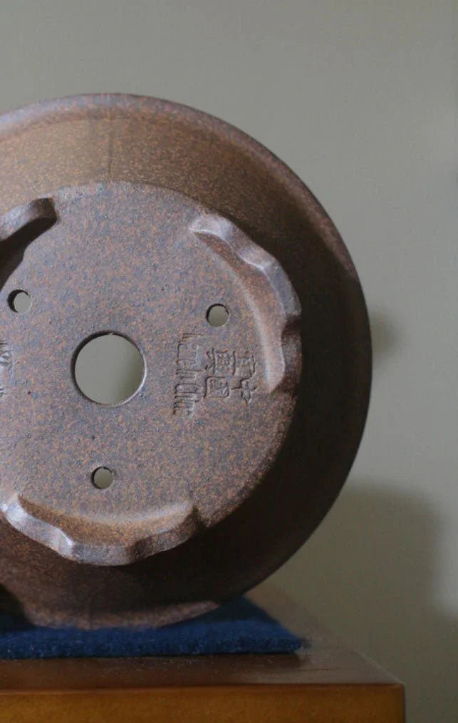 5.7" (14.5cm) Small Round Rustic Handmade Unglazed Bonsai Pot Bottom View