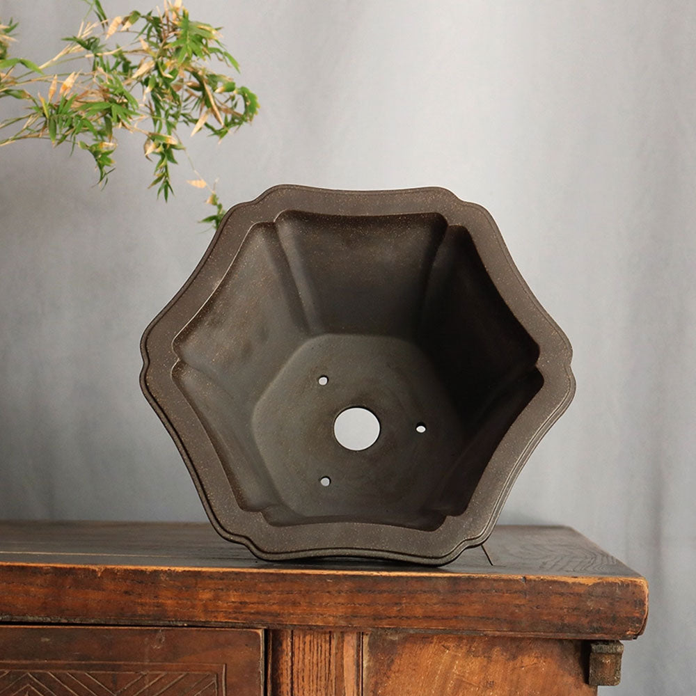 5.7 inch (14.5cm) Deep Hexagonal Flared Premium Black Semi Cascade Bonsai Pot Inner View