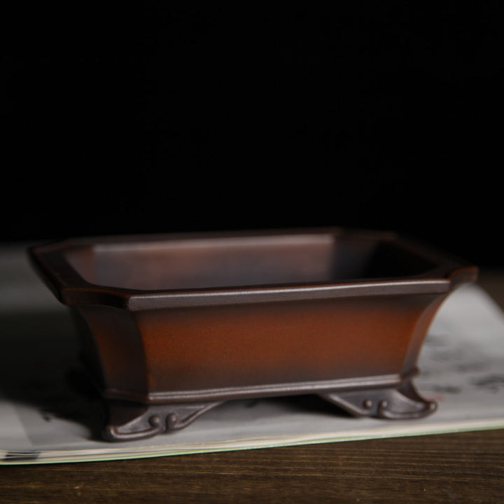5.7 inch (14.5cm) Small Flared Corner-Cut Rectangular Gradient Finish Bonsai Pot w Cloud Feet