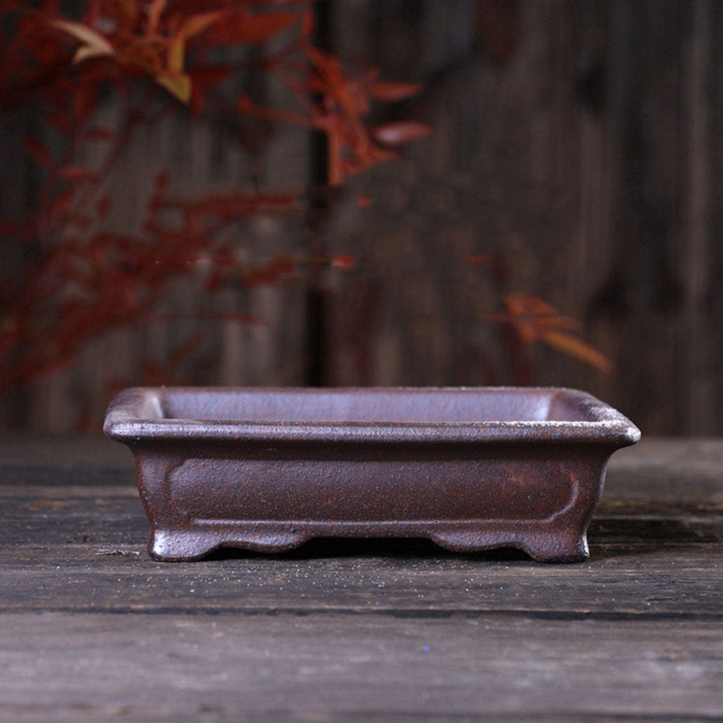 5.7 inch (14.5cm) Small Rectangular Speckled Finish Bonsai Pot w Curved Feet