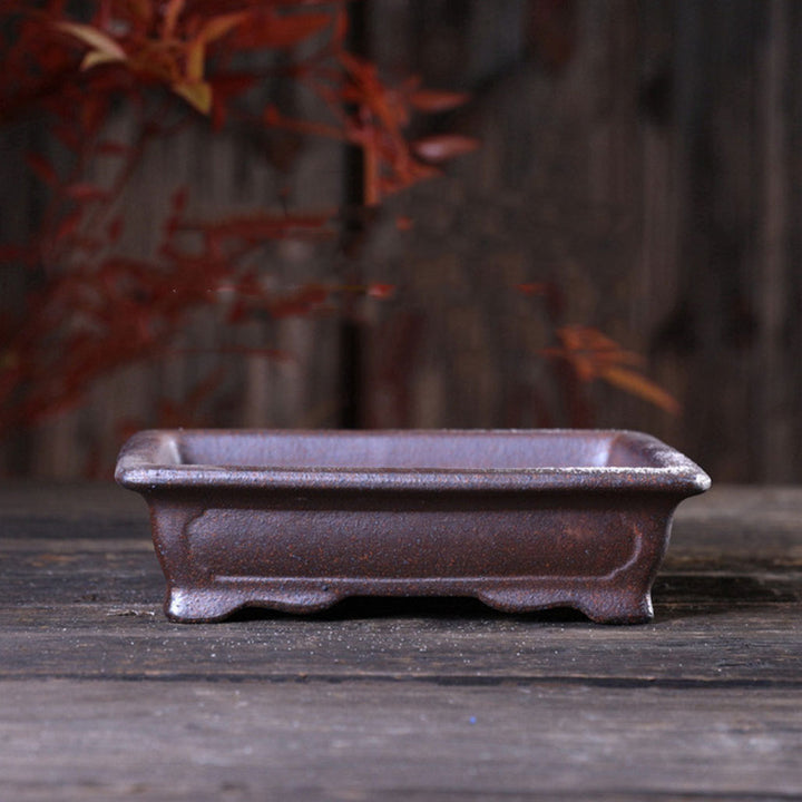 5.7 inch (14.5cm) Small Rectangular Speckled Finish Bonsai Pot w Curved Feet