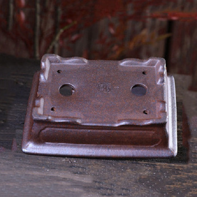 5.7 inch (14.5cm) Small Rectangular Speckled Finish Bonsai Pot w Curved Feet Bottom View