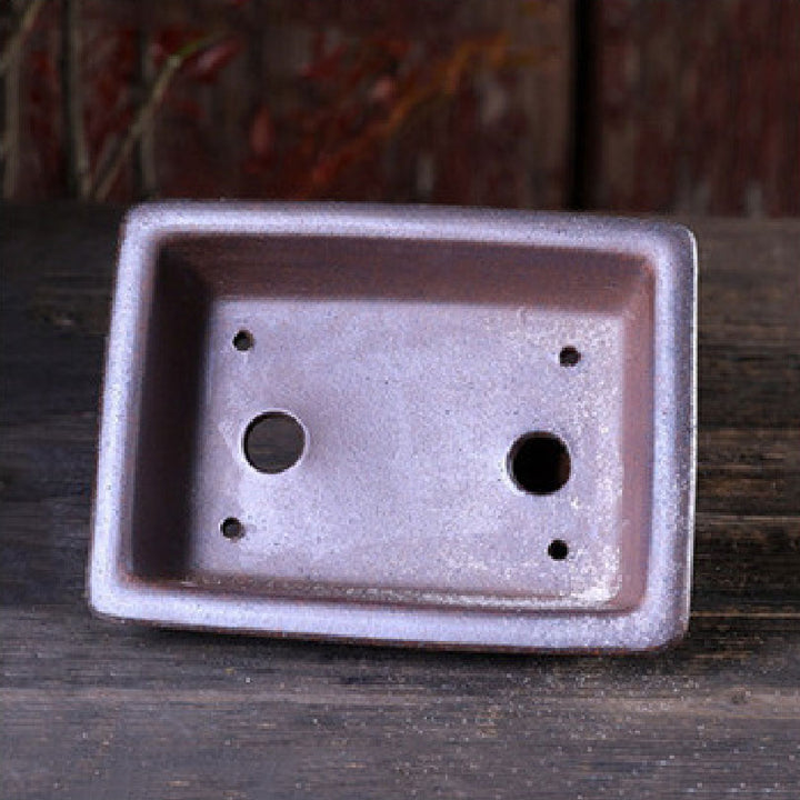 5.7 inch (14.5cm) Small Rectangular Speckled Finish Bonsai Pot w Curved Feet Inner View