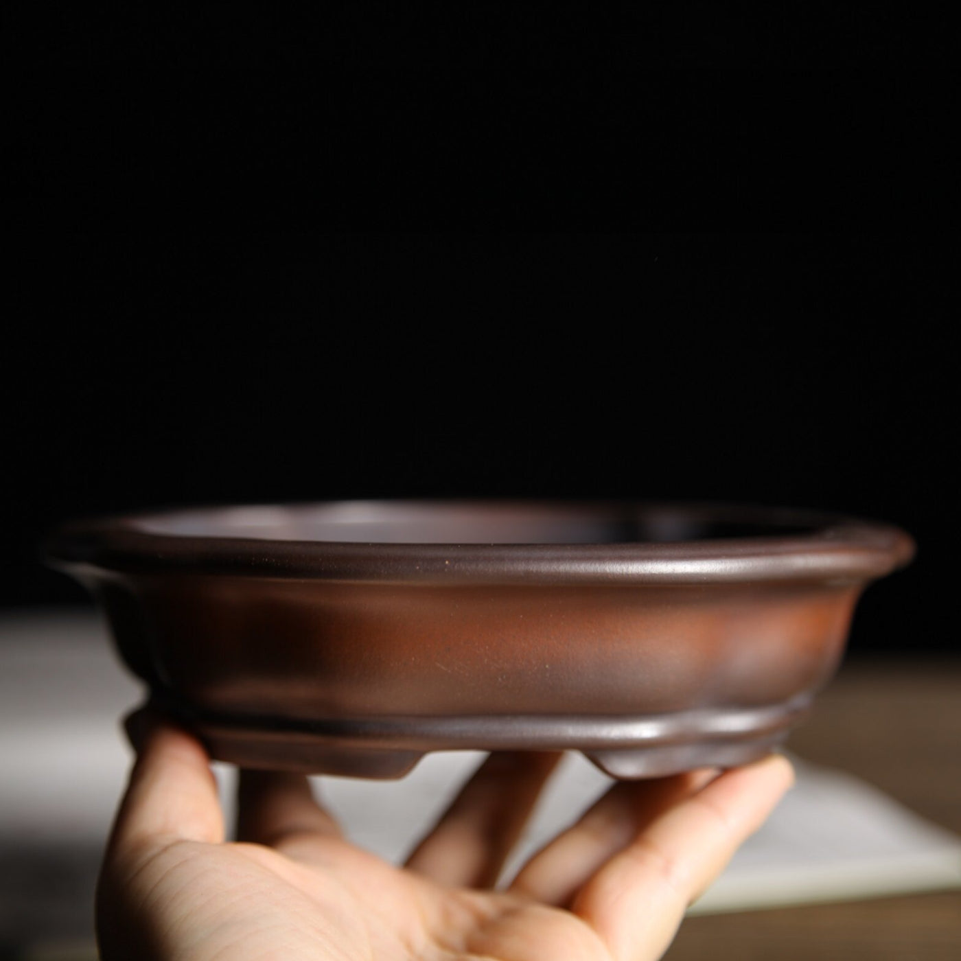 5.7 inch (14.6cm) Small Lotus-Shaped Gradient Finish Unglazed Wood-Fired Premium Bonsai Pot