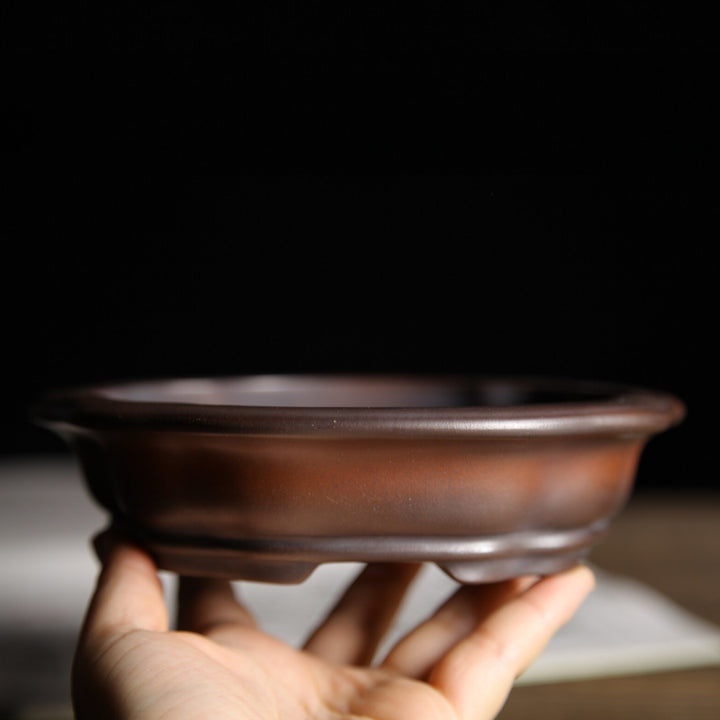 5.7 inch (14.6cm) Small Lotus-Shaped Gradient Finish Unglazed Wood-Fired Premium Bonsai Pot