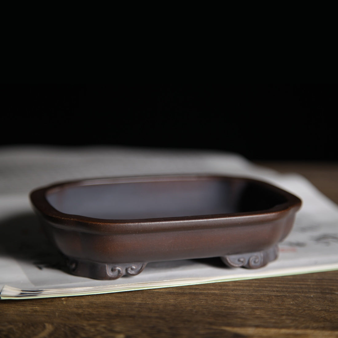 5.7 inch (14.6cm) Small Rectangular Indented Corner Cloud Feet Premium Bonsai Pot