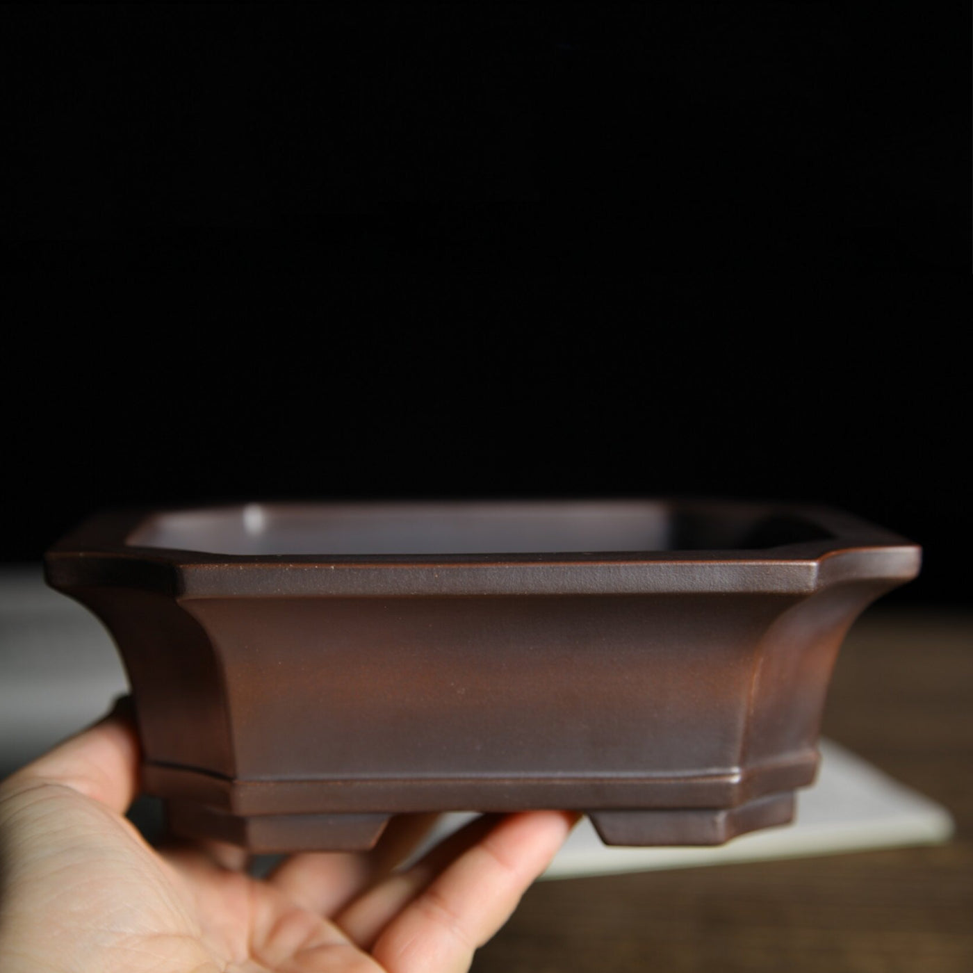 5.7 inch (14.7cm) Corner-Cut Flared Rectangular Gradient Finish Unglazed Premium Bonsai Pot