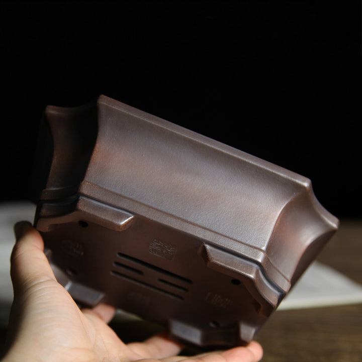 5.7 inch (14.7cm) Corner-Cut Flared Rectangular Gradient Finish Unglazed Premium Bonsai Pot Side View.