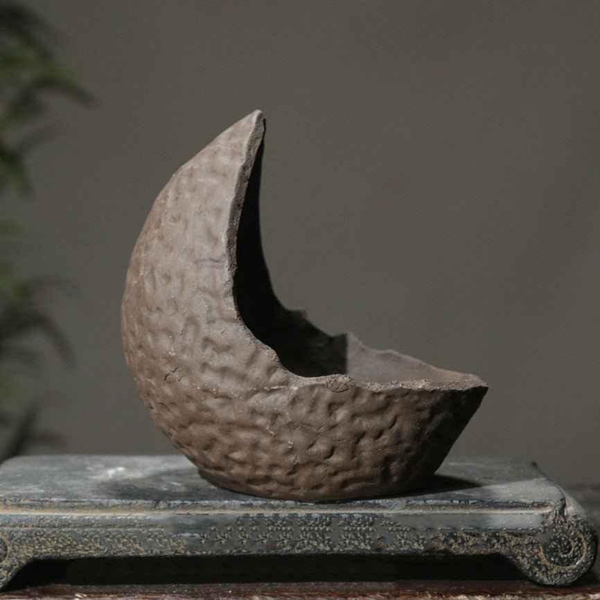 5.9” (15cm) Handcrafted Half-Moon Shaped Unglazed Bonsai Pot