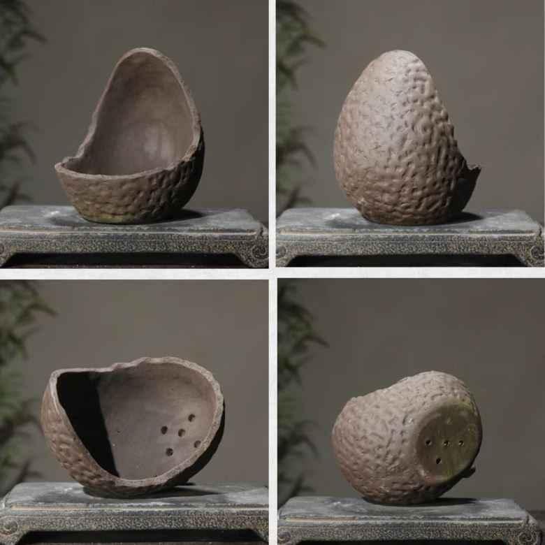 5.9” (15cm) Handcrafted Half-Moon Shaped Unglazed Bonsai Pot