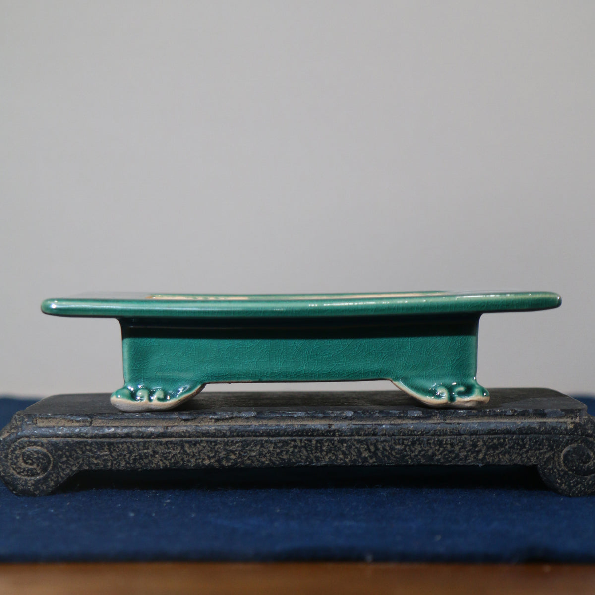 5.9" (15cm) Small Flared Rim Cloud Feet Glazed Bonsai Pots Green Color