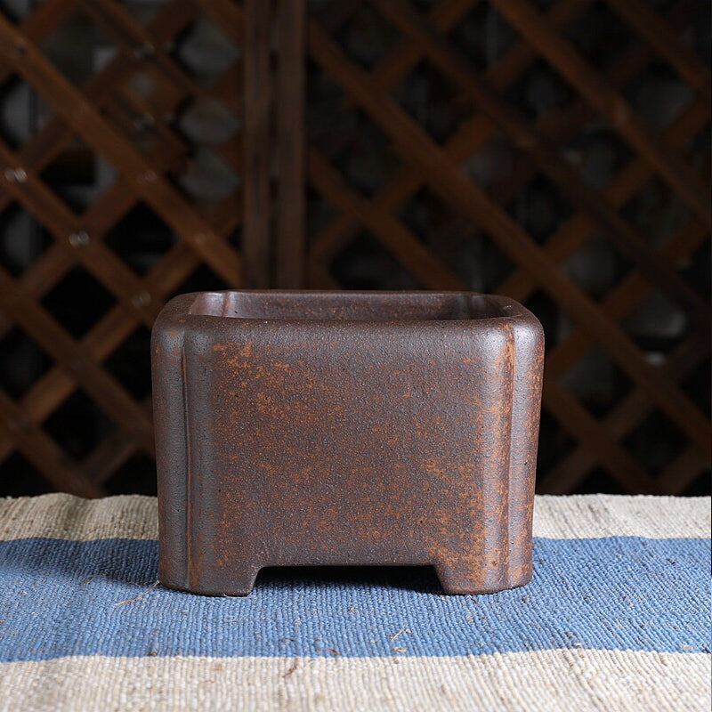 5.9 Inch (15cm) Small Square Unglazed Wood-Fired Bonsai Pot