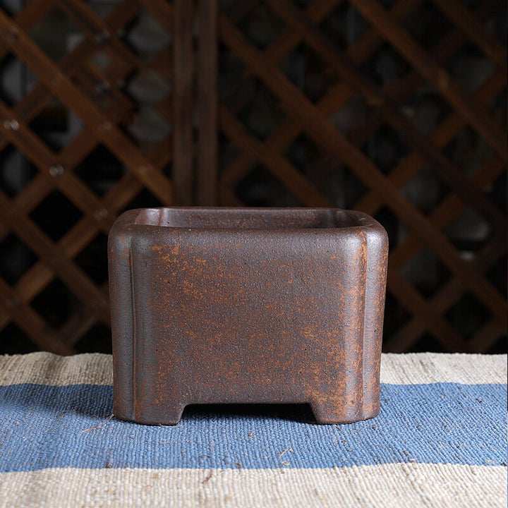 5.9 Inch (15cm) Small Square Unglazed Wood-Fired Bonsai Pot