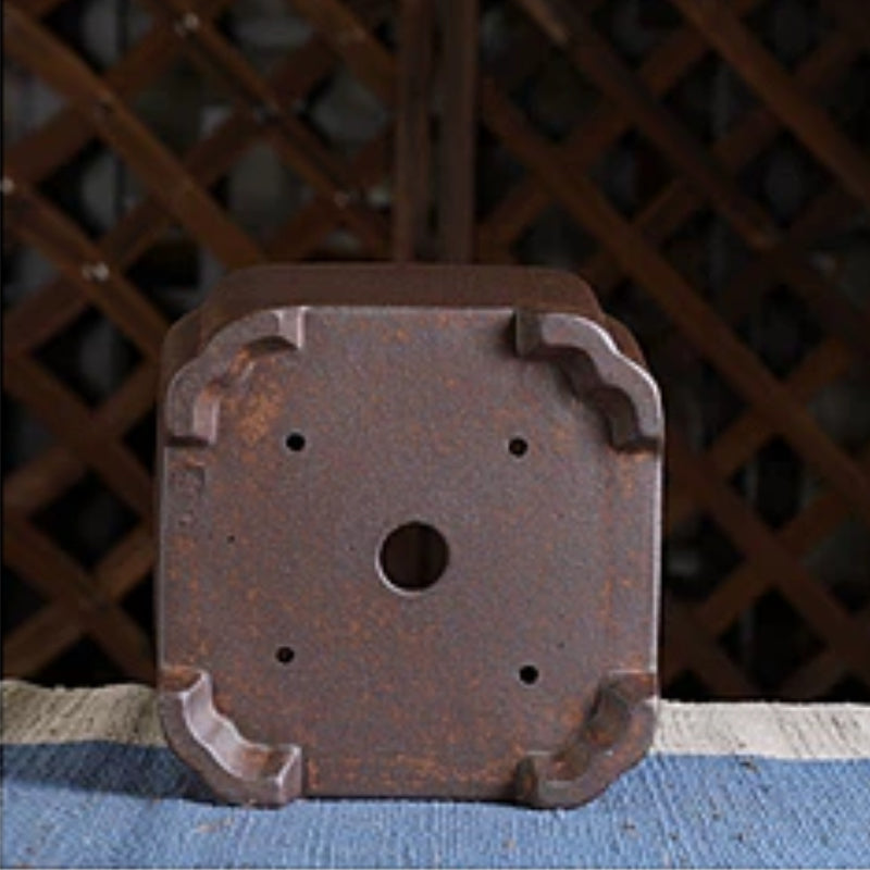 5.9 Inch (15cm) Small Square Unglazed Wood-Fired Bonsai Pot Bottom View